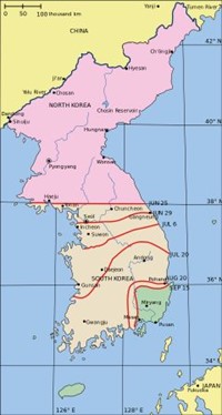 Korea delt i to med den 38. breddegrad og Pusan