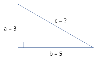 Retvinklet trekant hvor vi kan beregne hypotenusen med Pythagoras